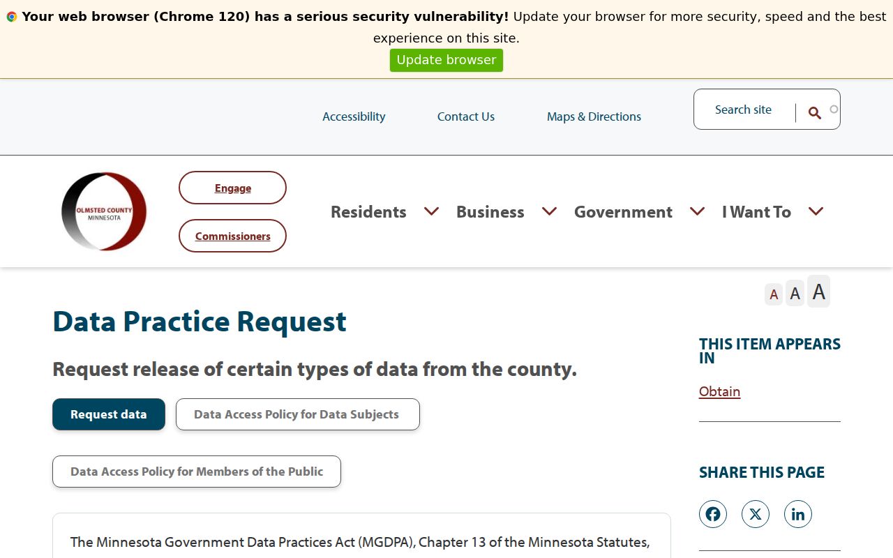Olmsted County warrant records data practice request page