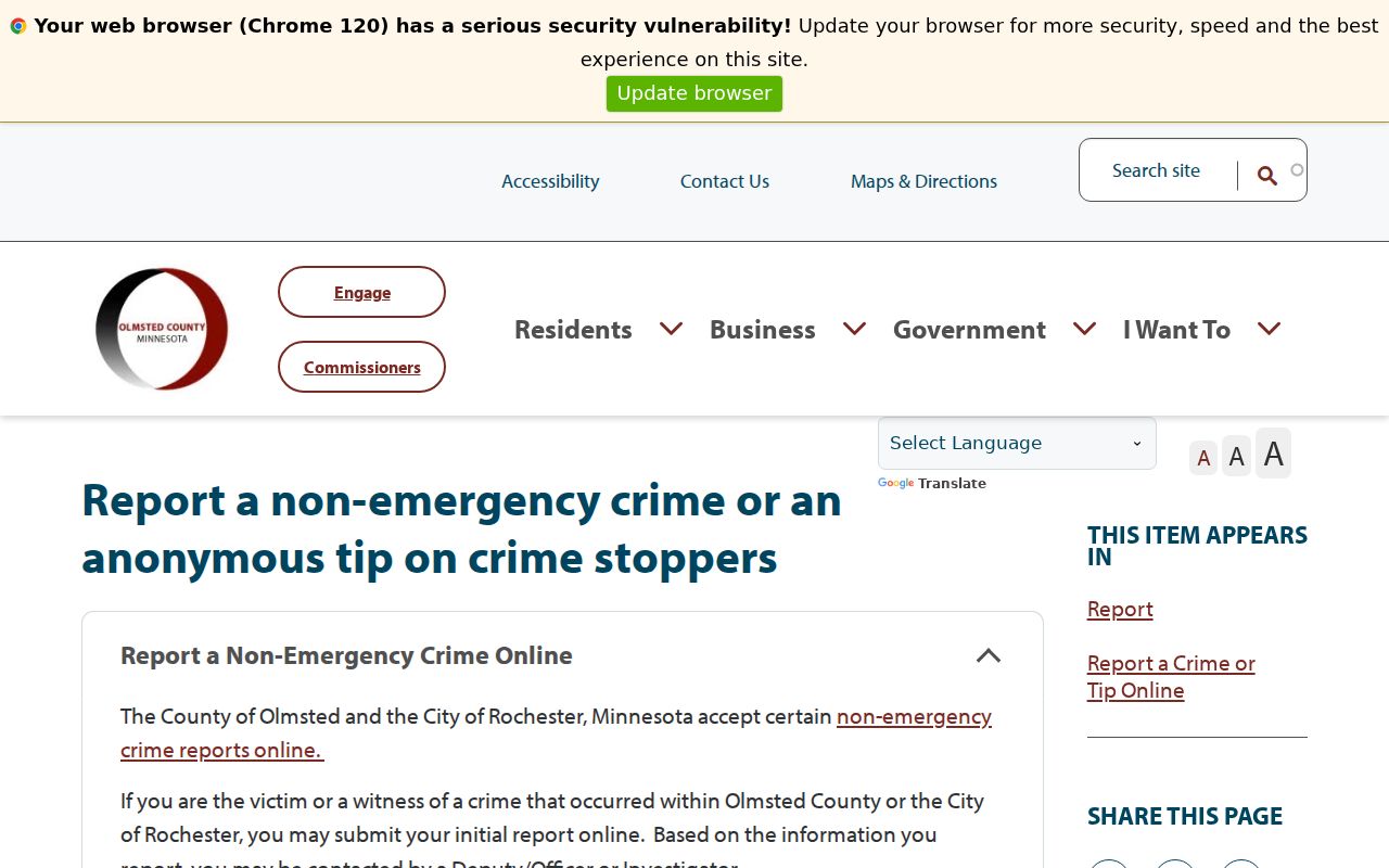 Olmsted County most wanted and crime tip distinction page on the county website
