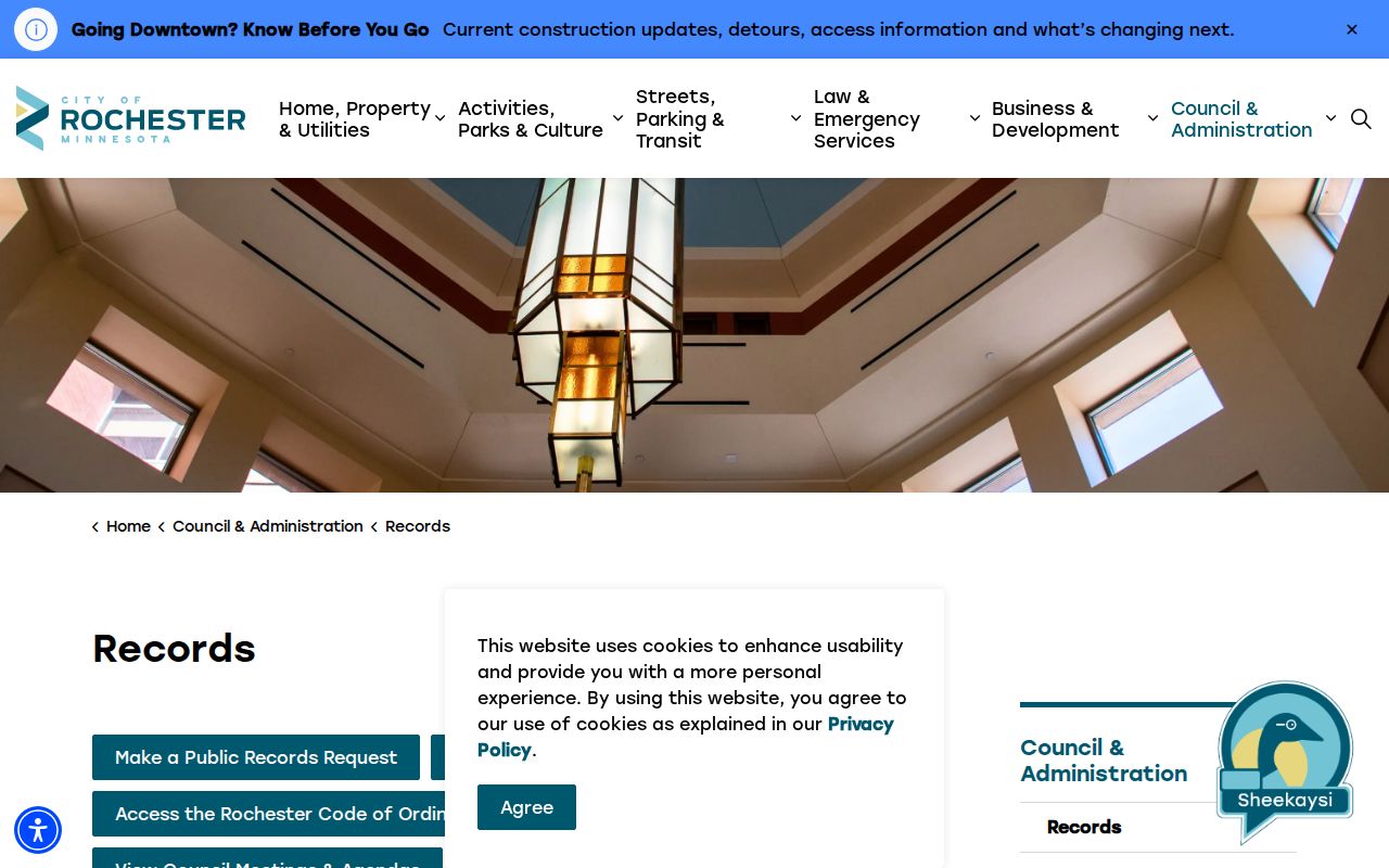 Olmsted County warrant records page for Rochester city record requests